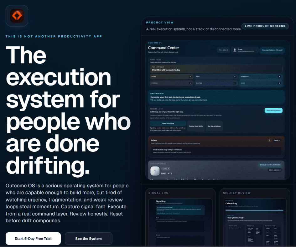 Outcome OS product screen preview.